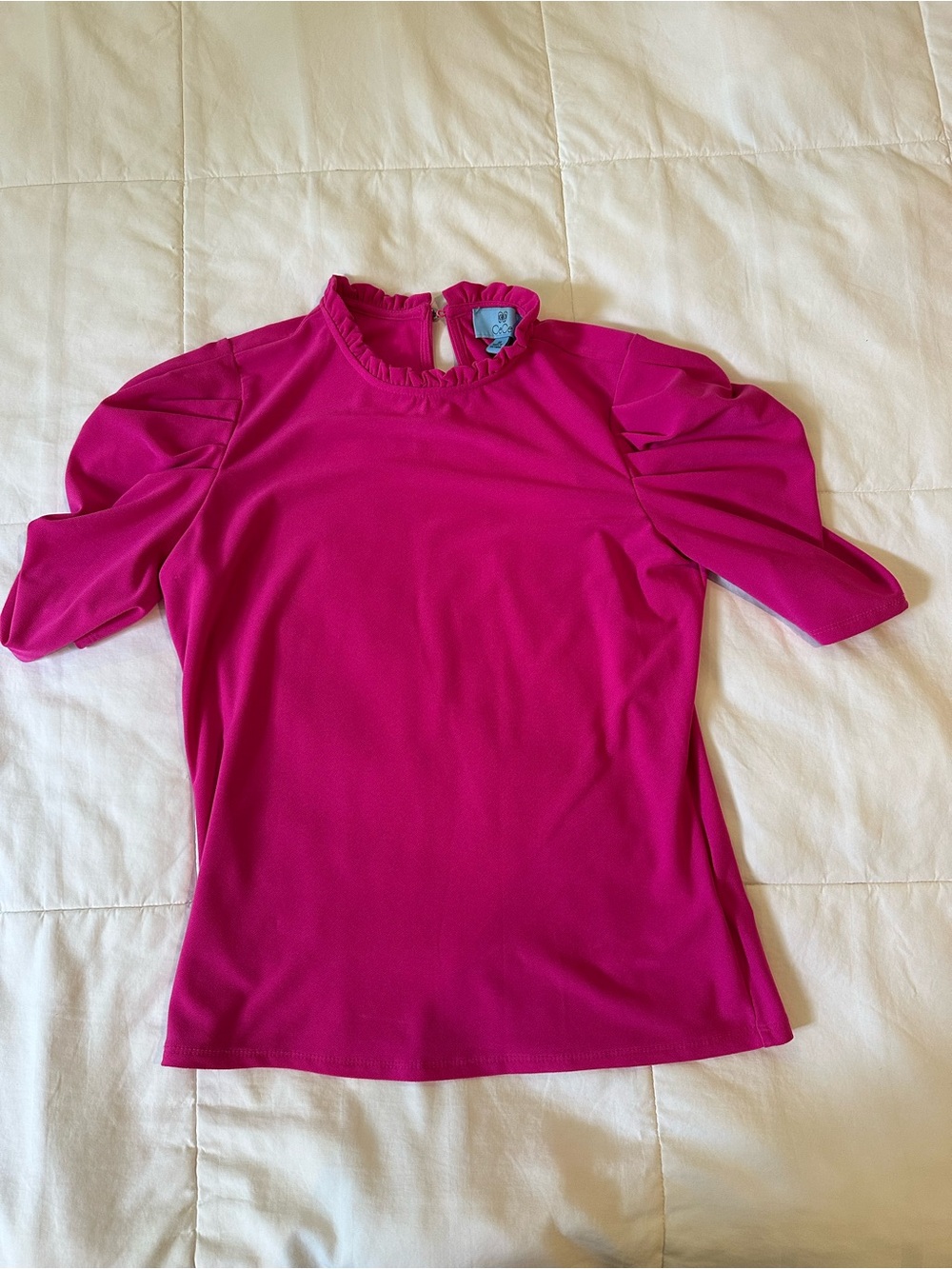 CeCe Magenta Short Sleeve Ruffle Neck Top